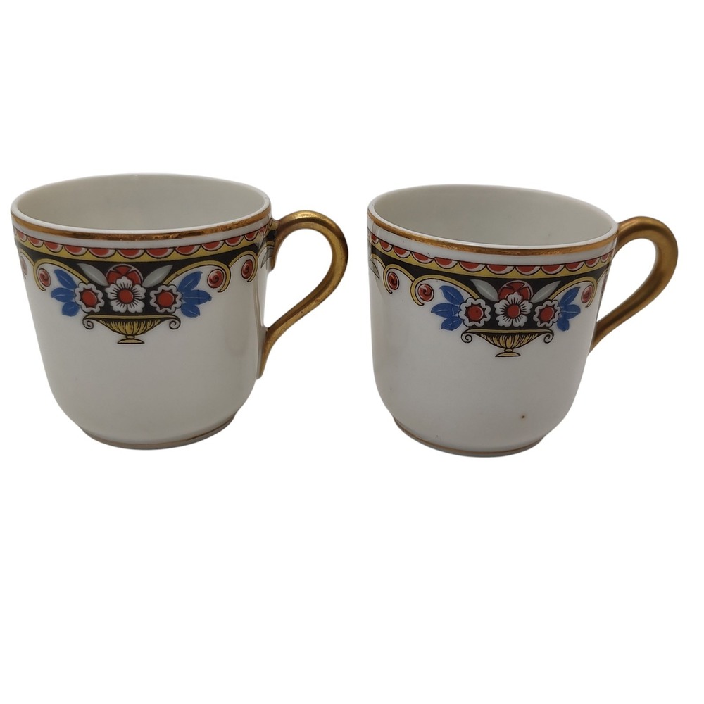 Antique Tresseman Vogt‎ Limoges Demitasse Cups Bone China Hand Painted Two SEE